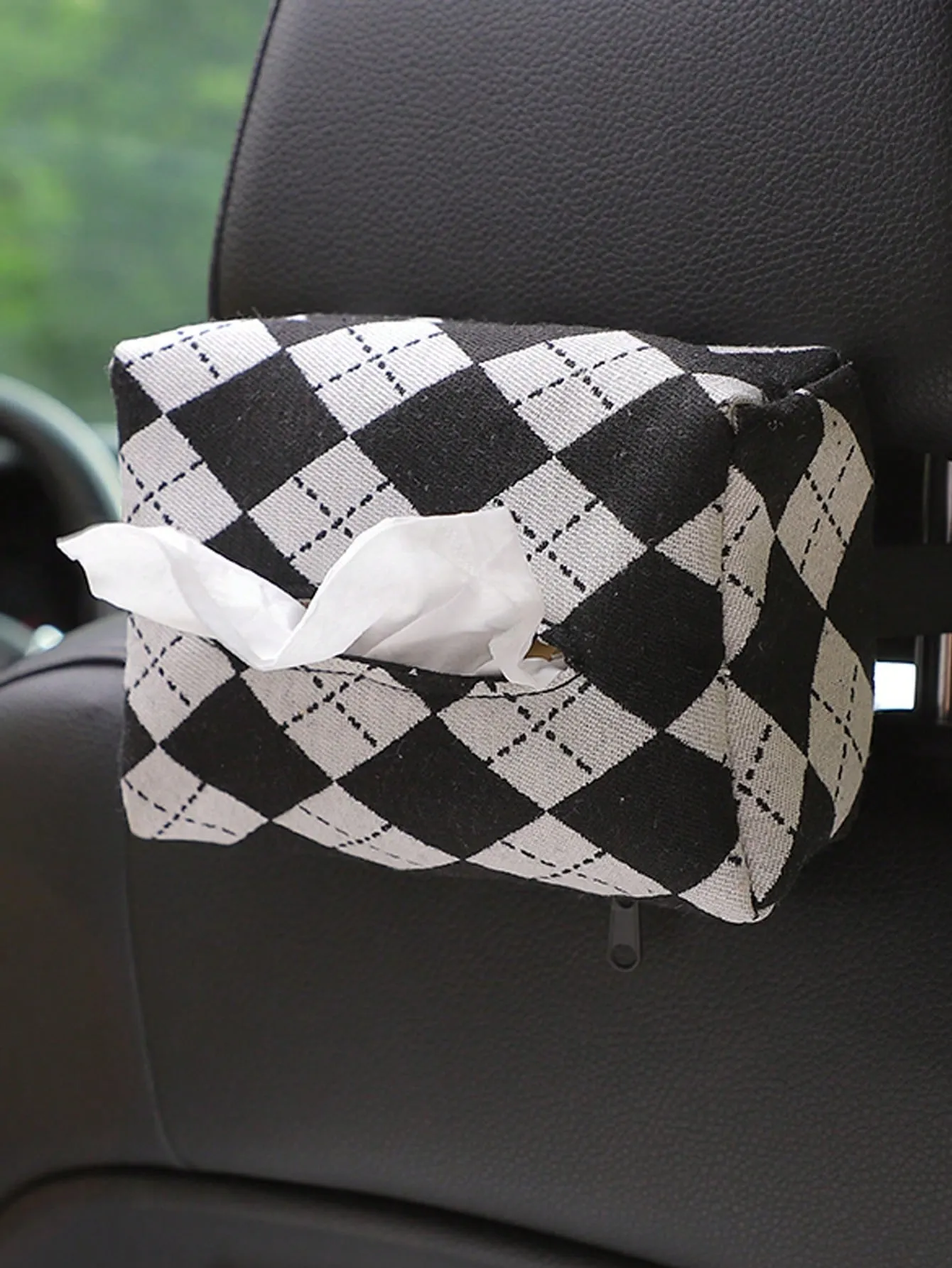 1pc Argyle Pattern Car Seat Back Tissue Box