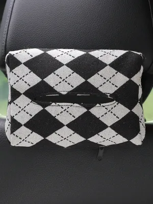 1pc Argyle Pattern Car Seat Back Tissue Box