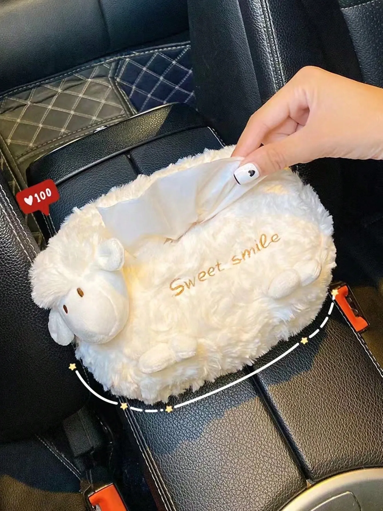 1pc Letter Embroidered Sheep Design Car Tissue Storage Box