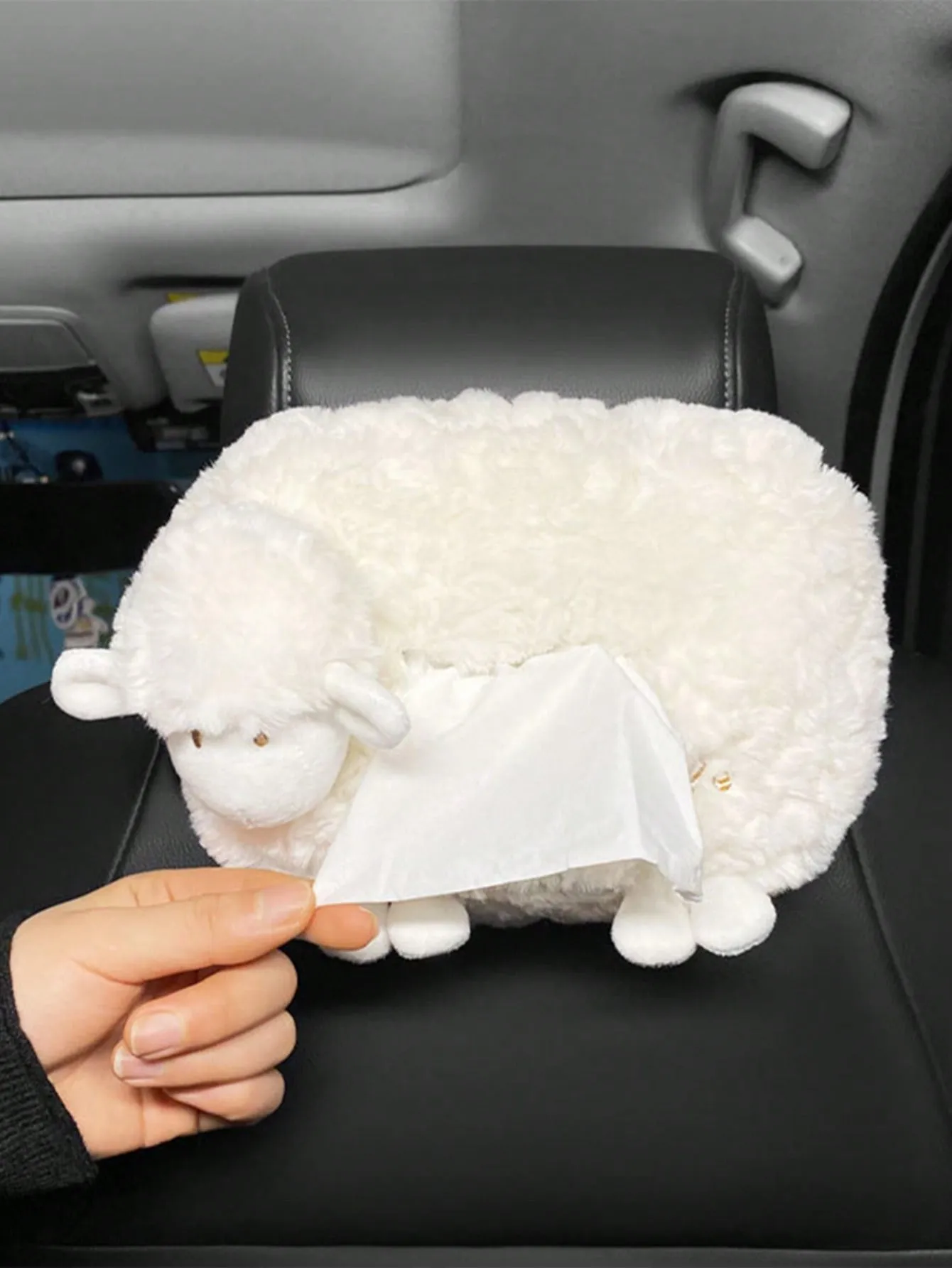 1pc Letter Embroidered Sheep Design Car Tissue Storage Box