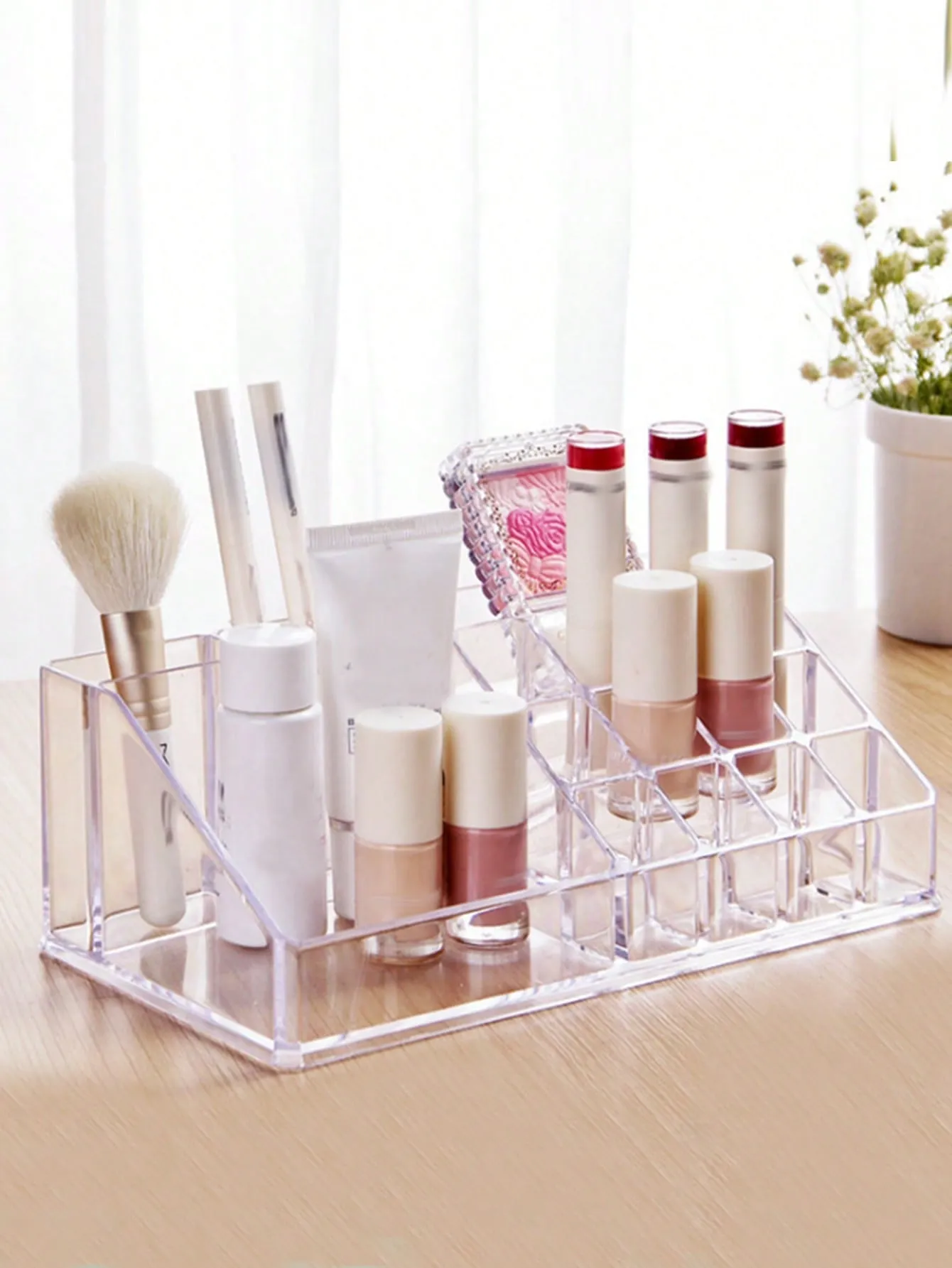 1pc PET Makeup Storage Box, Minimalist Clear Multi-grid Make Up Organizer Storage Case For Home