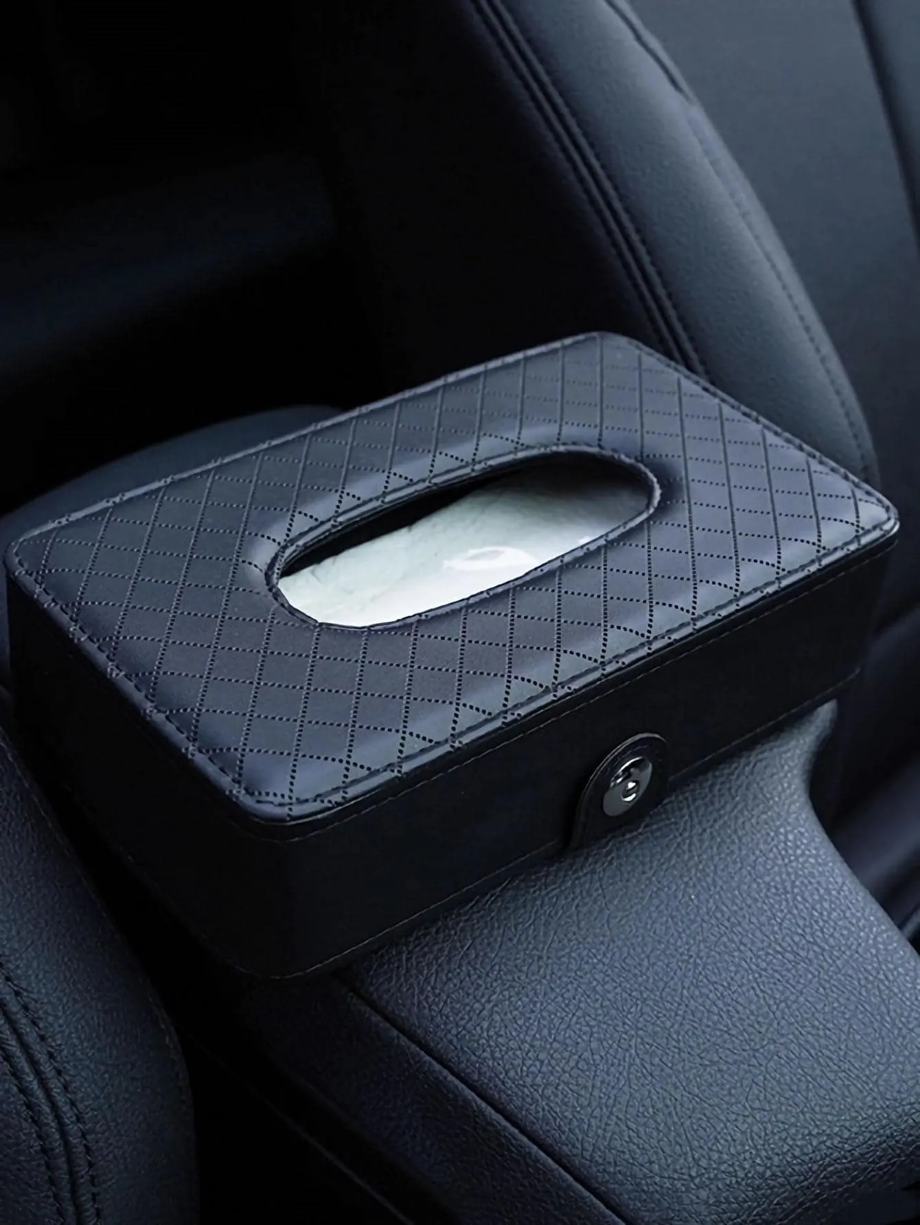 1pc Quilted PU Car Seat Back Tissue Box