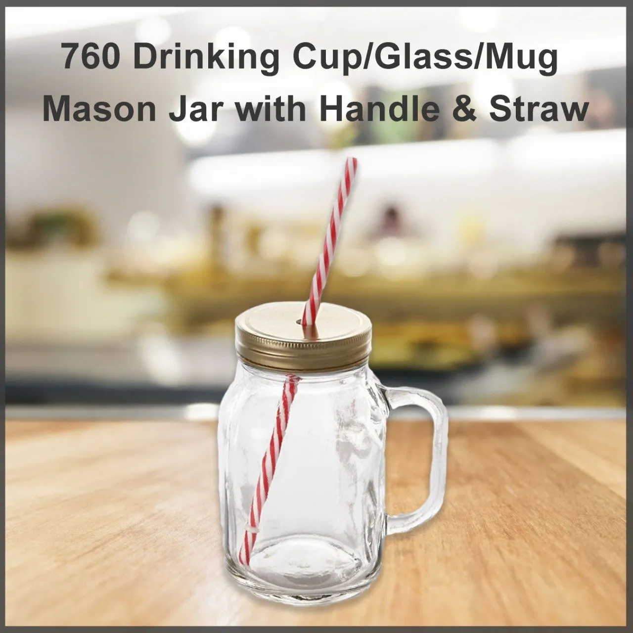 760 Drinking Cup/Glass/Mug Mason Jar with Handle & Straw