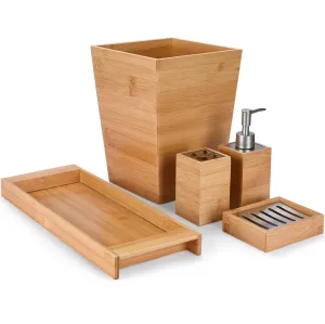 Bamboo Bathroom Decor Set - 5-Piece Aesthetic Decorative Accessories