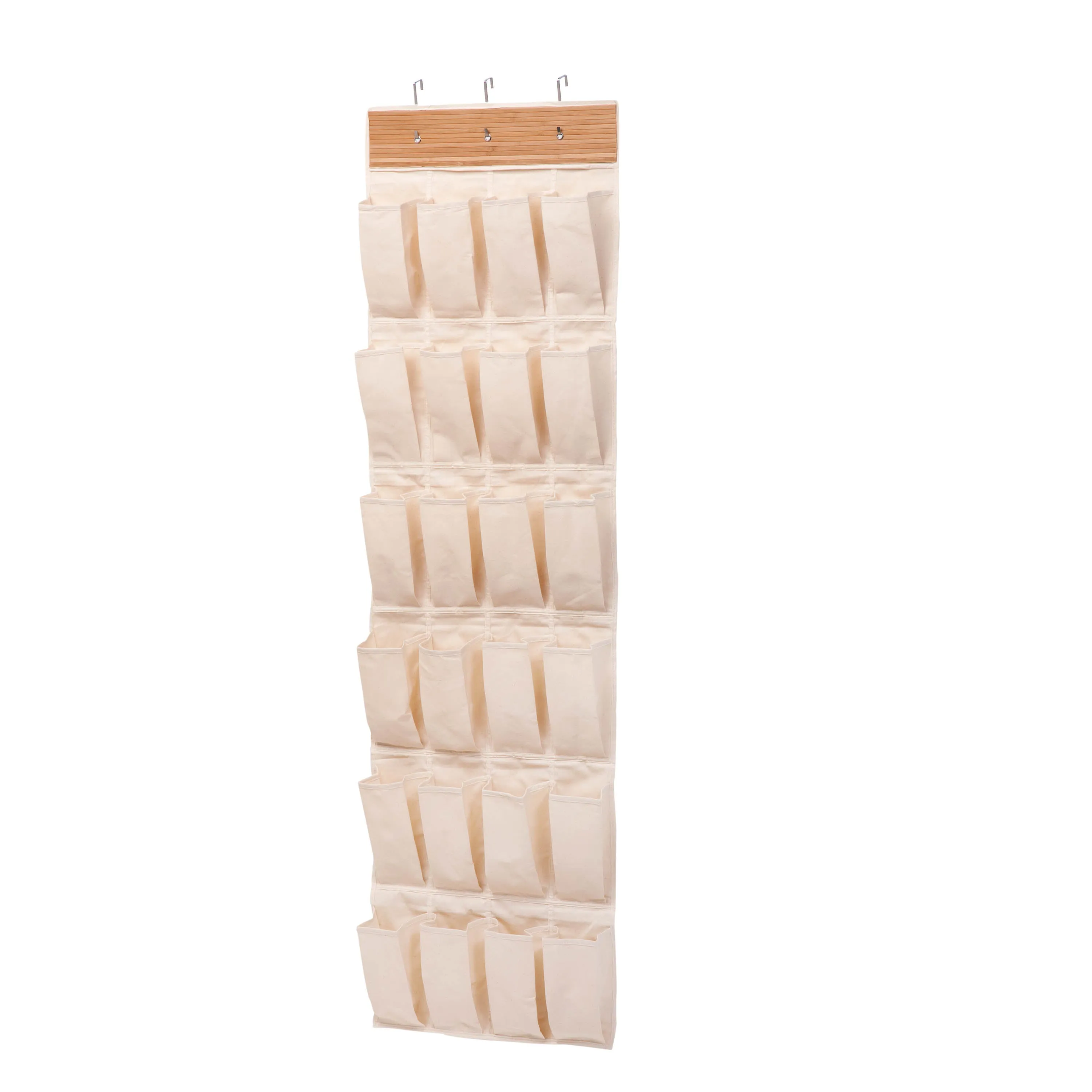 Bamboo/Natural 24-Pocket Over-The-Door Hanging Shoe Organizer