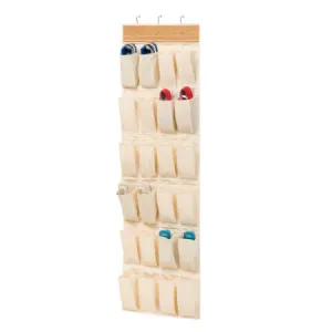 Bamboo/Natural 24-Pocket Over-The-Door Hanging Shoe Organizer