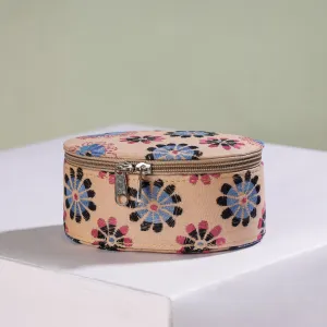 Beige - Bengal Kantha Work Handcrafted Oval Jewelry Box with Mirror