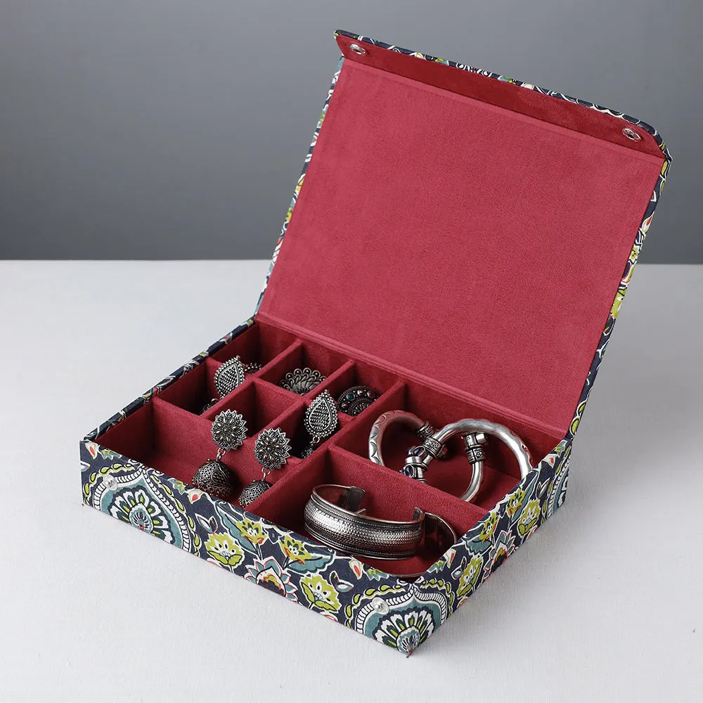 Blue - Floral Printed Handcrafted Jewelry Box (9 x 6 in)