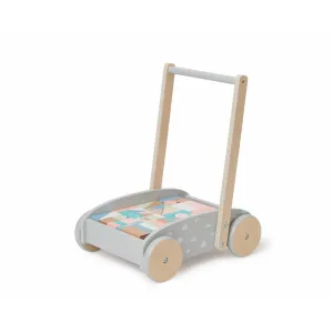 Bubble Wooden Baby Push Cart & Walker with 45 Building Blocks