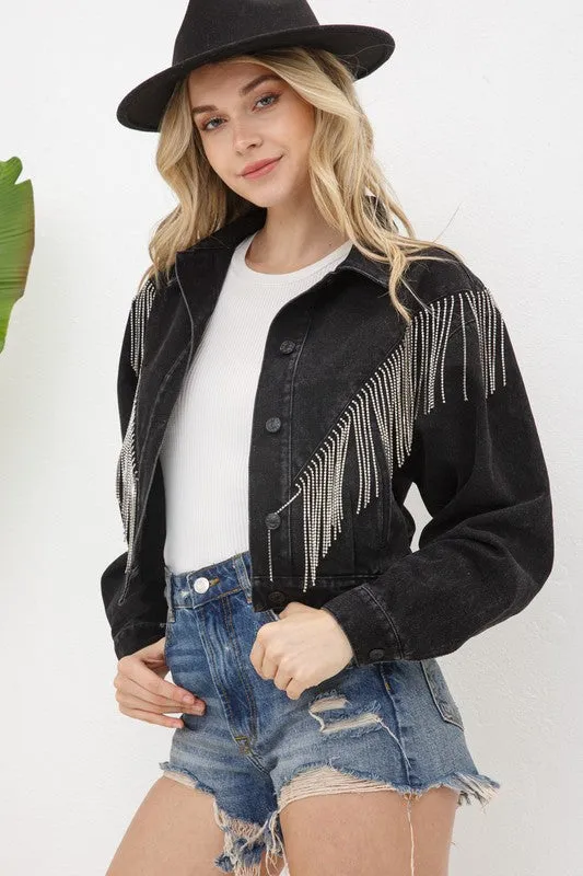 Candace Denim Chevron Fringe Jacket