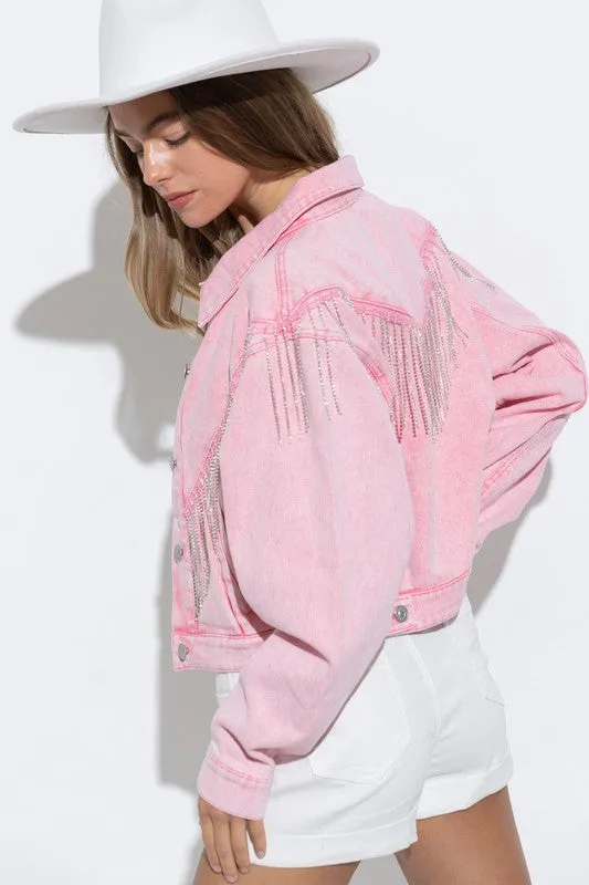 Candace Denim Chevron Fringe Jacket