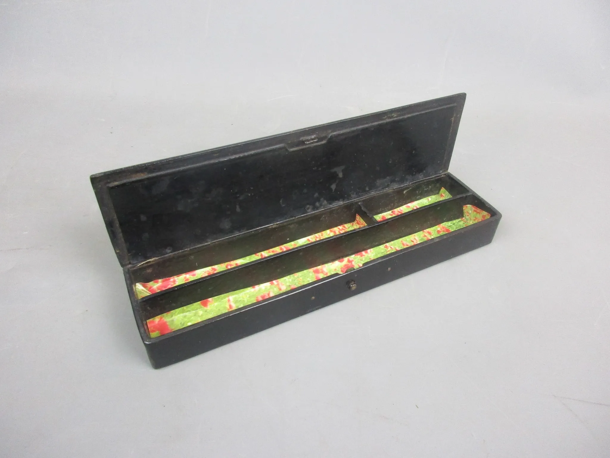 Chinoiserie Lacquered Papier Mache Pencil Box Antique Victorian c1860