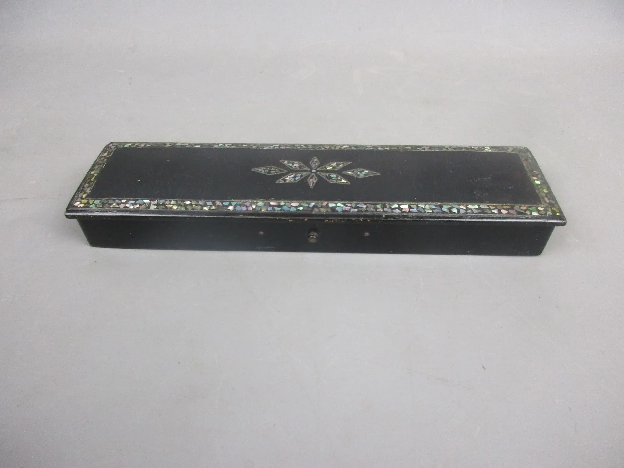 Chinoiserie Lacquered Papier Mache Pencil Box Antique Victorian c1860