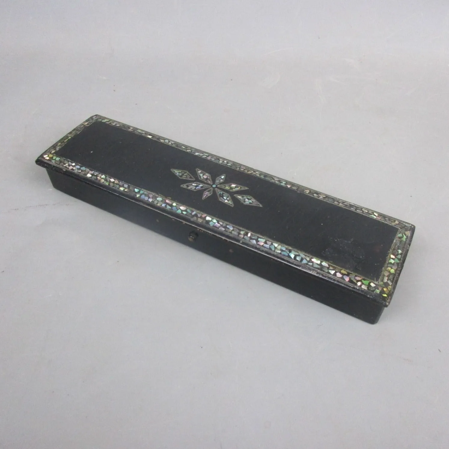 Chinoiserie Lacquered Papier Mache Pencil Box Antique Victorian c1860