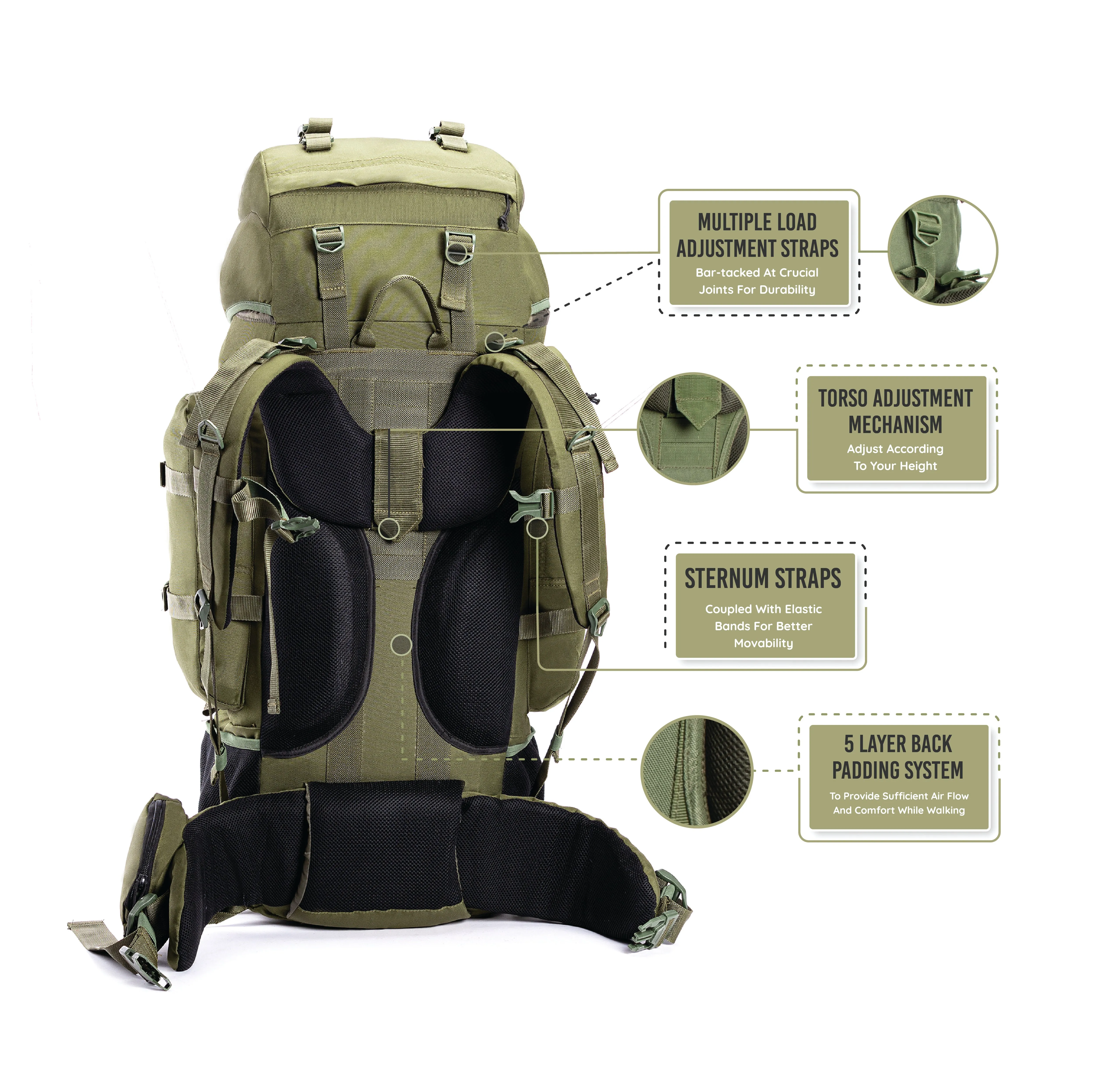 Colonel Series 95 Litre Rucksack   Detachable Day Pack & Rain Cover | Olive Green