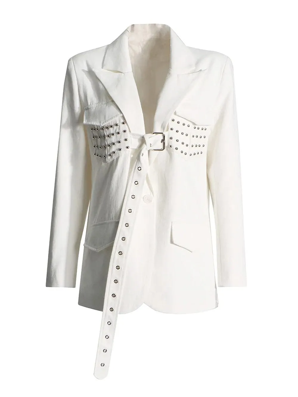 Danai Spliced Button Belt Blazer