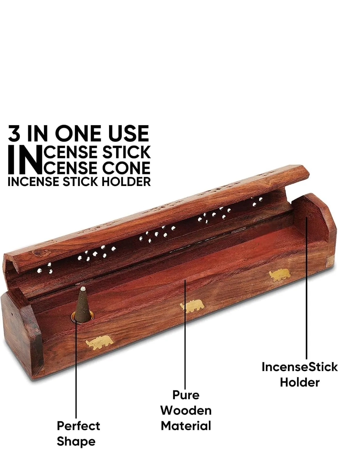 Eden International Wooden Incense Holder Incense Burner Holder Incense Stick & Cone Burner Holder Wooden Agarbatti Stand with Ash Catcher & Dhoop Batti Stand