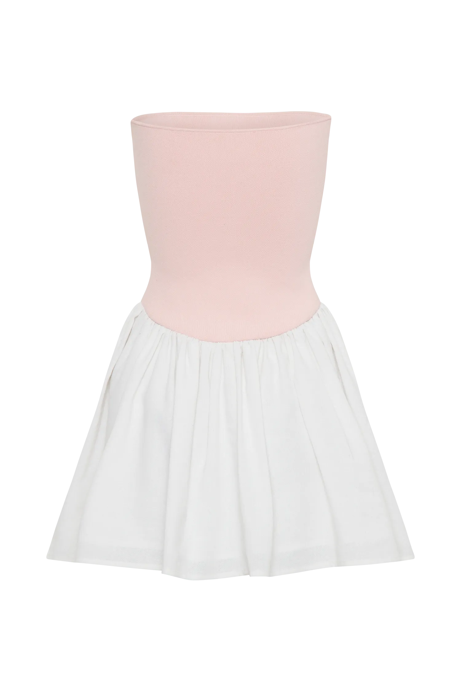 Hannah Knit And Linen Mini Dress - Baby Pink/White