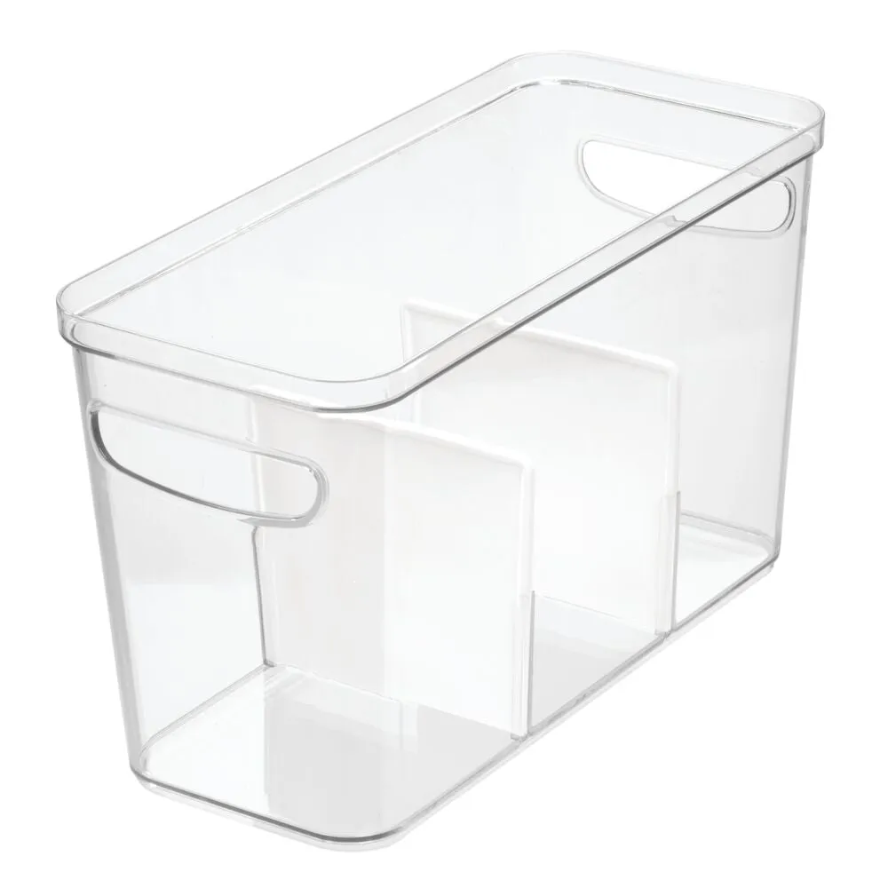 iDesign Crisp Divided Bin 6" x 14" x 8" in Clear and Matte White