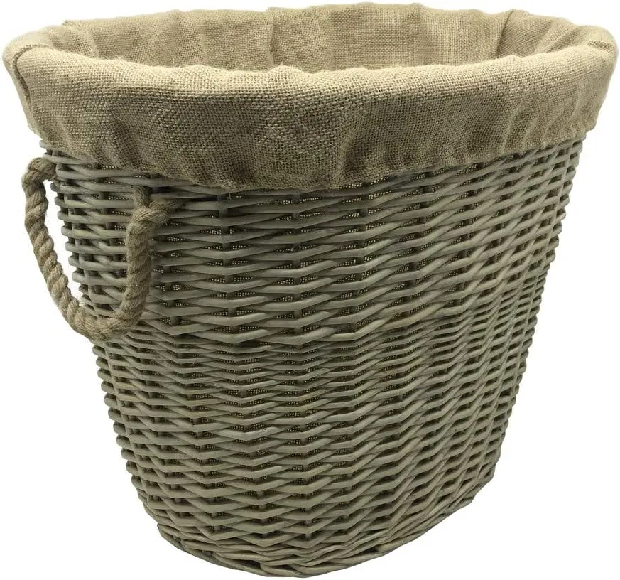 JVL Antique Washed Lined Log Baskets With Rope Handles - Rectangular, Round, Oval & Square Available