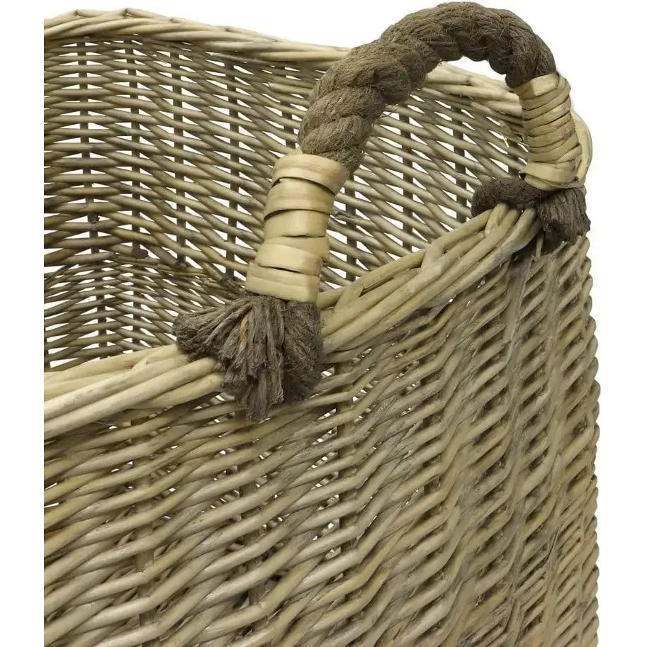 JVL Antique Washed Lined Log Baskets With Rope Handles - Rectangular, Round, Oval & Square Available