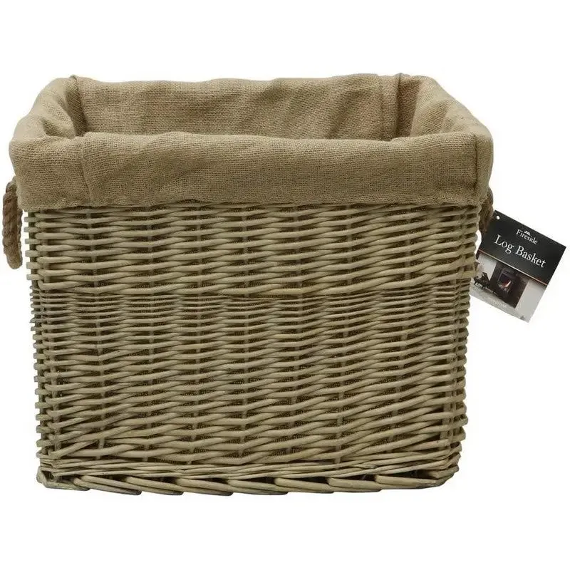 JVL Antique Washed Lined Log Baskets With Rope Handles - Rectangular, Round, Oval & Square Available