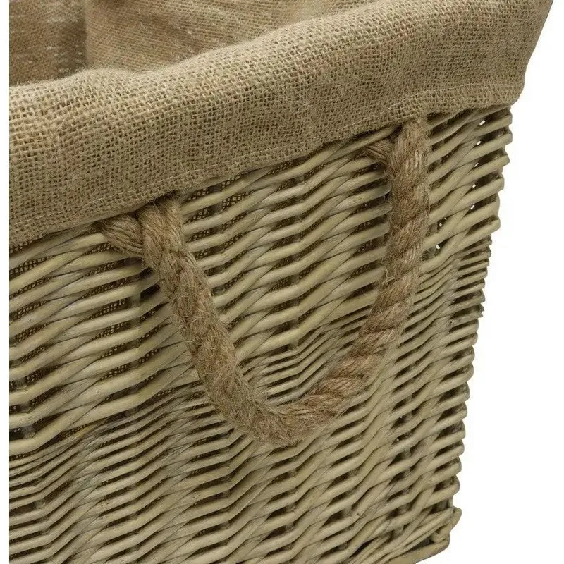 JVL Antique Washed Lined Log Baskets With Rope Handles - Rectangular, Round, Oval & Square Available