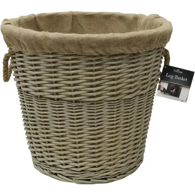 JVL Antique Washed Lined Log Baskets With Rope Handles - Rectangular, Round, Oval & Square Available