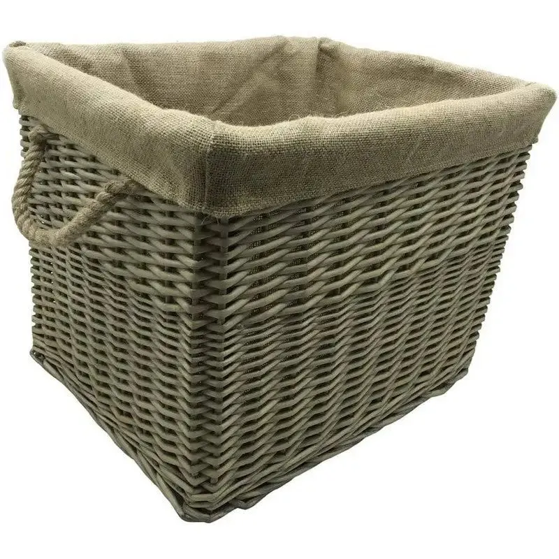 JVL Antique Washed Lined Log Baskets With Rope Handles - Rectangular, Round, Oval & Square Available