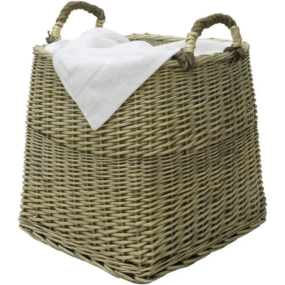 JVL Antique Washed Lined Log Baskets With Rope Handles - Rectangular, Round, Oval & Square Available