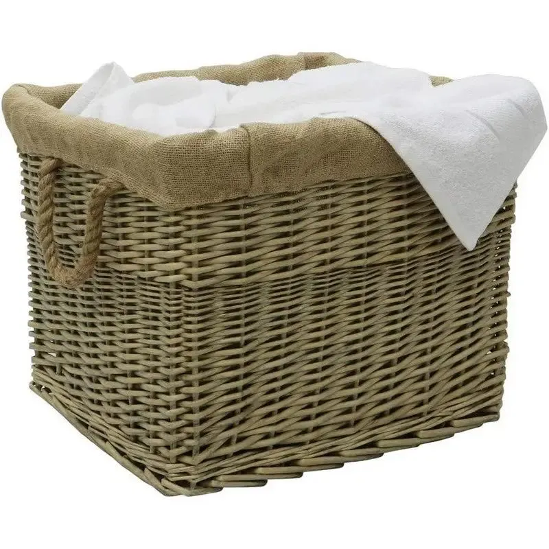 JVL Antique Washed Lined Log Baskets With Rope Handles - Rectangular, Round, Oval & Square Available