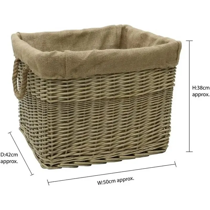 JVL Antique Washed Lined Log Baskets With Rope Handles - Rectangular, Round, Oval & Square Available