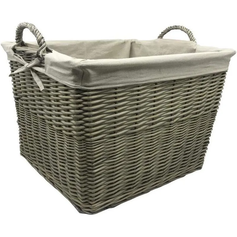 JVL Antique Washed Lined Log Baskets With Rope Handles - Rectangular, Round, Oval & Square Available