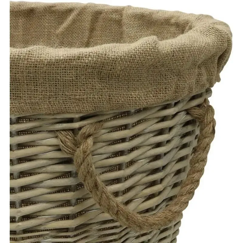 JVL Antique Washed Lined Log Baskets With Rope Handles - Rectangular, Round, Oval & Square Available