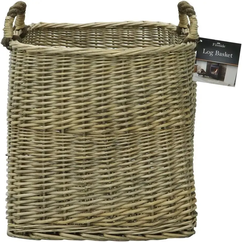 JVL Antique Washed Lined Log Baskets With Rope Handles - Rectangular, Round, Oval & Square Available