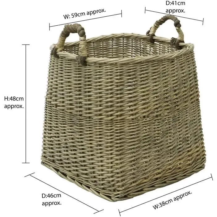 JVL Antique Washed Lined Log Baskets With Rope Handles - Rectangular, Round, Oval & Square Available