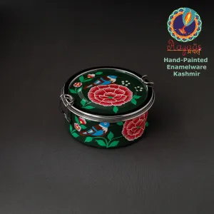 Kashmir Enamelware Floral Handpainted Stainless Steel Round Lunch Box