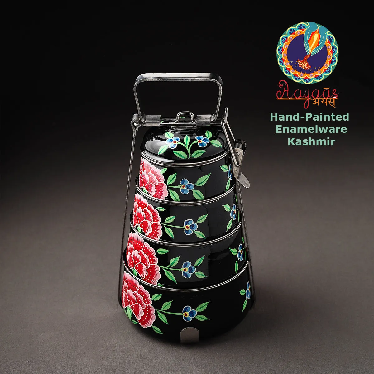 Kashmir Handpainted Stainless Steel 4 Tier Tiffin Box 10