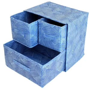 Kuber Industries Lehariya Printed 3 Drawers Foldable Non-Woven Dressing/Jewllery/Makeup Organizer Box (Blue)-HS43KUBMART26840