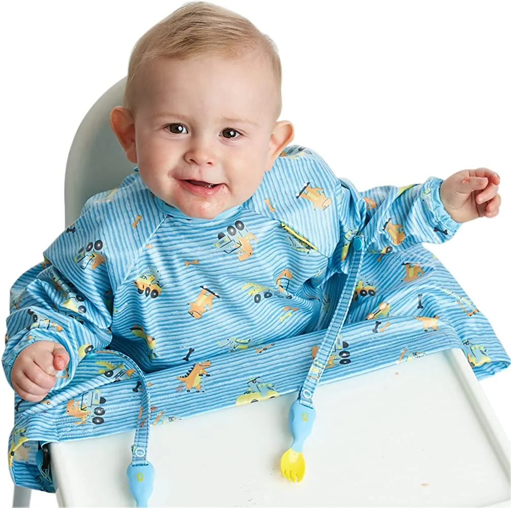 Long Sleeve Coverall Weaning Bib Speedy Dinos Turquoise