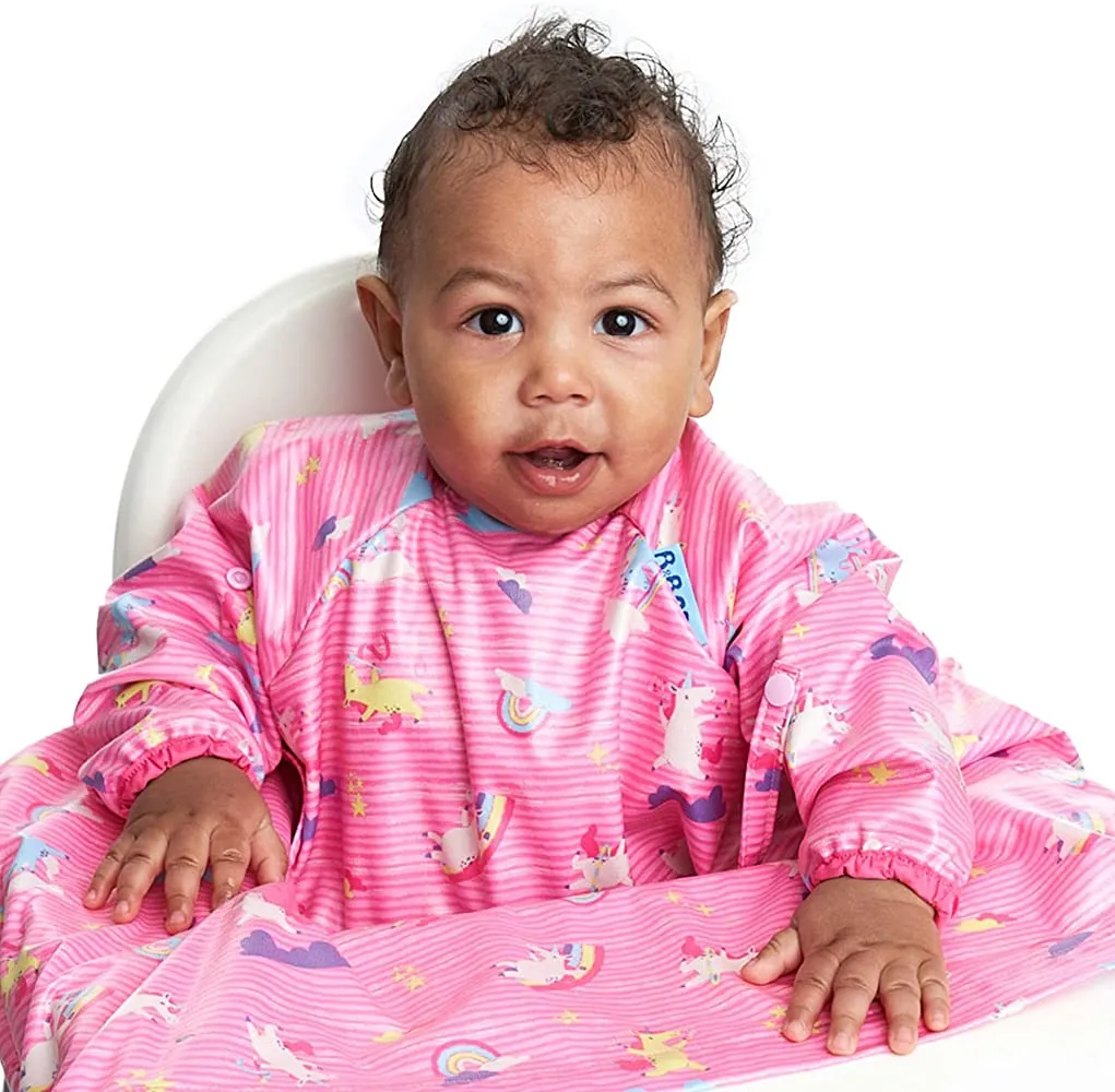 Long Sleeve Coverall Weaning Bib Unicorns Pink