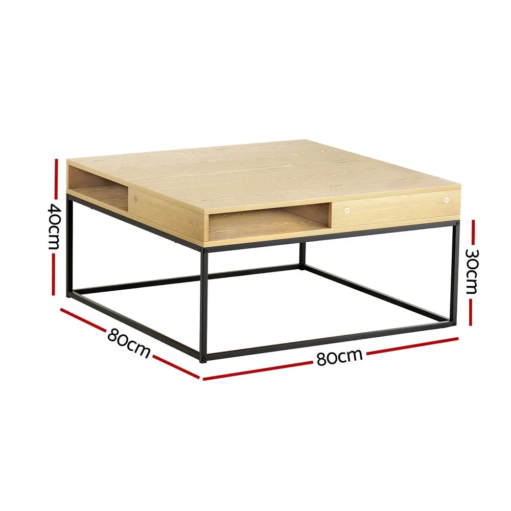 Modern Pine Coffee Table with Storage Shelf & Metal Frame - Artiss