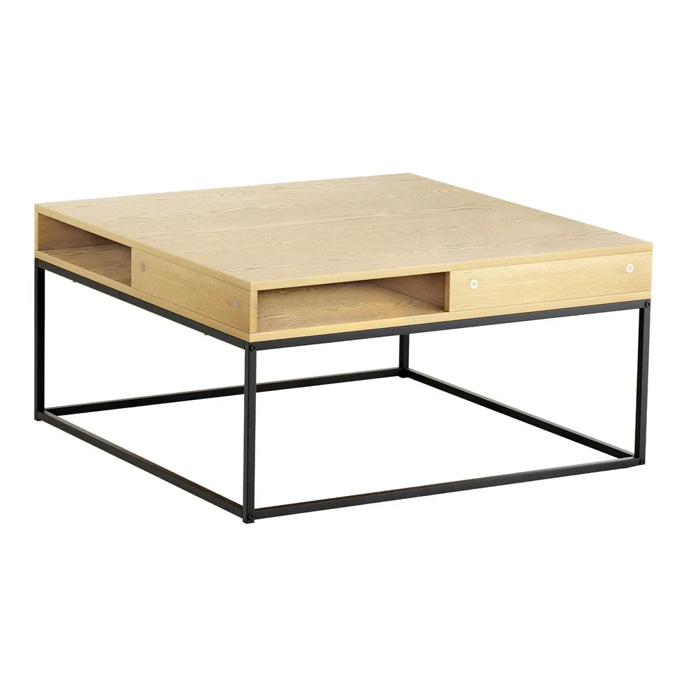 Modern Pine Coffee Table with Storage Shelf & Metal Frame - Artiss