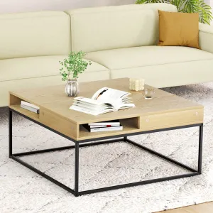 Modern Pine Coffee Table with Storage Shelf & Metal Frame - Artiss