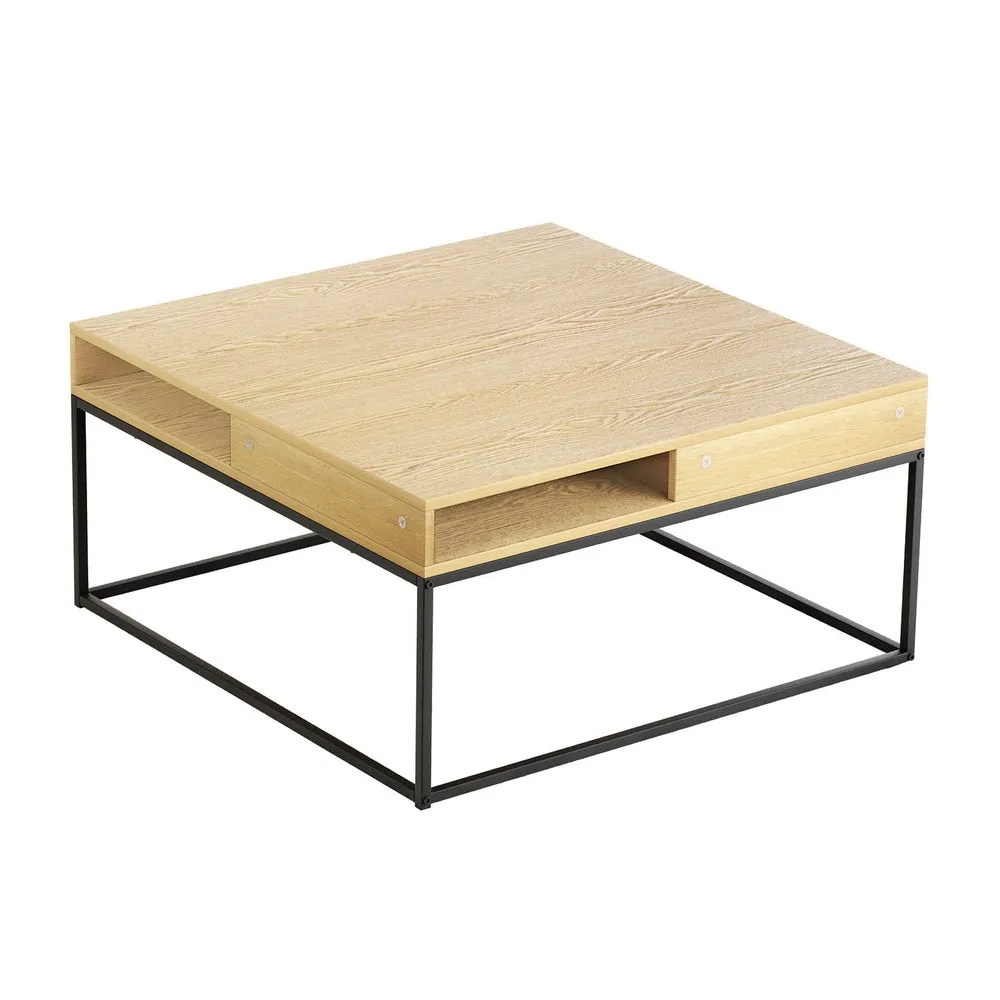 Modern Pine Coffee Table with Storage Shelf & Metal Frame - Artiss