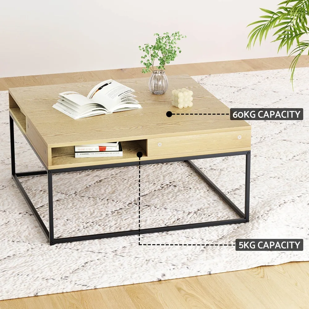 Modern Pine Coffee Table with Storage Shelf & Metal Frame - Artiss