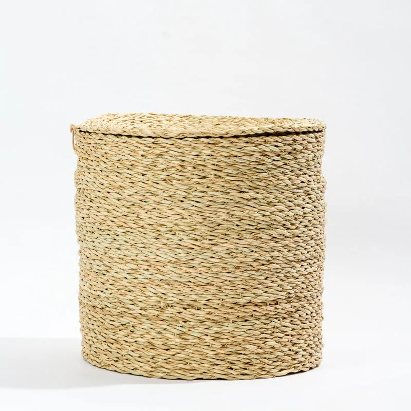 Oatmeal Laundry Basket with Lid - Natural