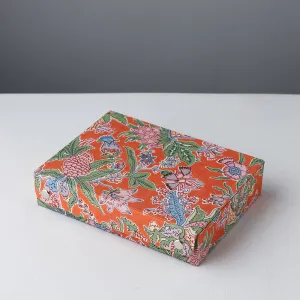 Orange - Floral Printed Handcrafted Jewelry Box (9 x 6 in)