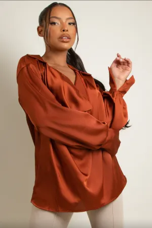 Paige - Rust Satin Cowl Neck Blouse