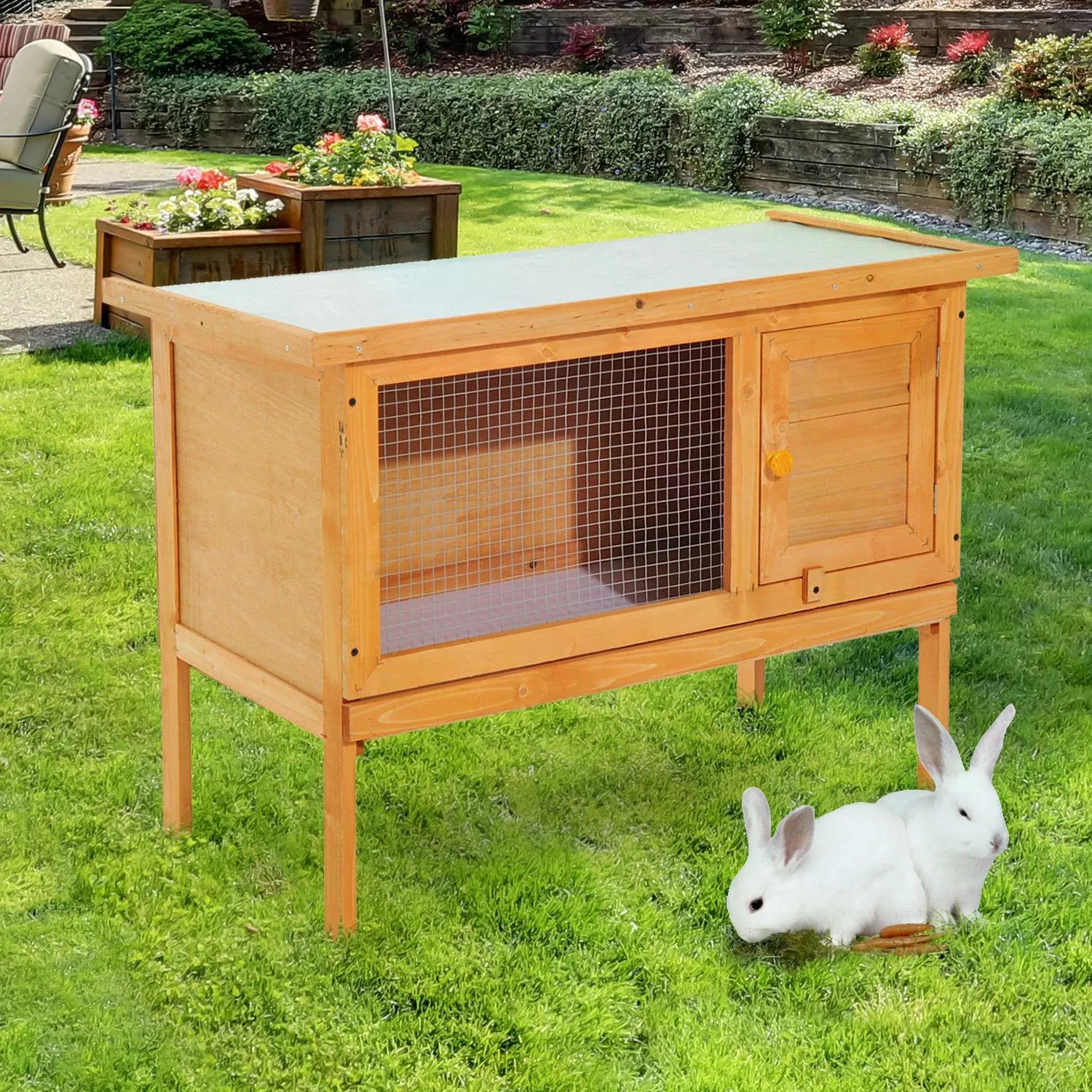 Rabbit Hutch,90Lx45Wx65H cm-Fir Wood